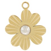 Ribbed clover charm, 12x9.5 mm, with rhinestones - Gold-plated 304 stainless steel x1