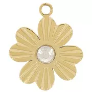 Ribbed clover charm, 12x9.5 mm, with rhinestones - Gold-plated 304 stainless steel x1