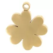 Ribbed clover charm, 12x9.5 mm, with rhinestones - Gold-plated 304 stainless steel x1