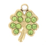 Mini Clover Charm 9x7 mm with rhinestones - 304 Gold Stainless Steel - Green x1|raw }}
