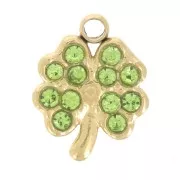 Mini Clover Charm 9x7 mm with rhinestones - 304 Gold Stainless Steel - Green x1