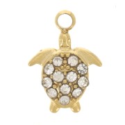 9x7mm 304L stainless steel mini turtle charm with rhinestones - Gold x1