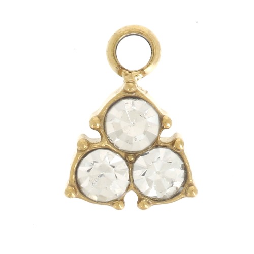 6.5x5mm 304L stainless steel Mini triangle charm with rhinestones - Gold x1