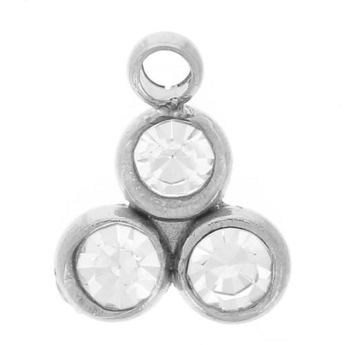 7.5x6mm 304L stainless steel Mini charm with 3 rhinestones x1