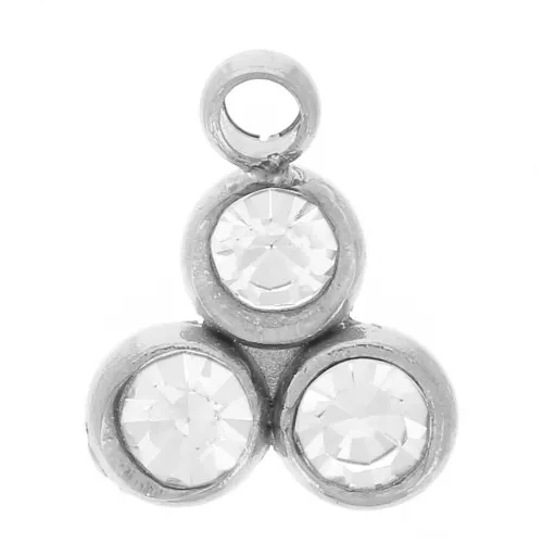 7.5x6mm 304L stainless steel Mini charm with 3 rhinestones x1