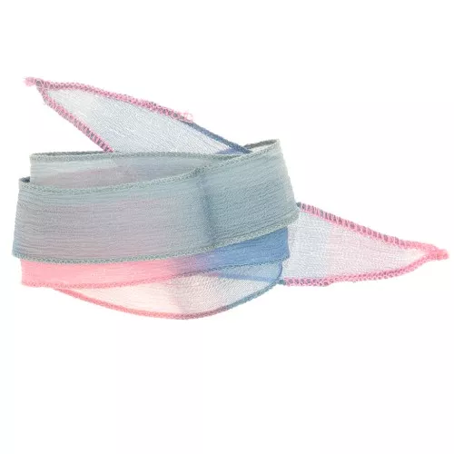 25mm Silk ribbon - Tie and dye - Blue - Light blue - Pink x85cm
