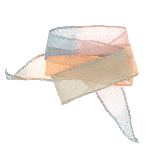 25mm silk ribbon - Tie and dye - Camel - Khaki - Blue x85cm