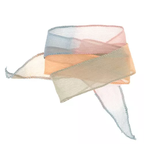 25mm silk ribbon - Tie and dye - Camel - Khaki - Blue x85cm