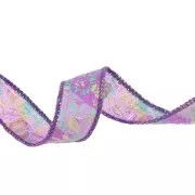 Rubans de soie 18 mm - motifs fleurs japonaises - Violet x1m