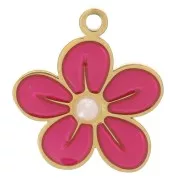 11mm Stainless steel 316L Flower charm with epoxy resin - Gold - Pink x1