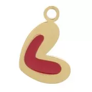 10x6.5mm 316L stainless steel Heart charm with epoxy resin - Gold - Red