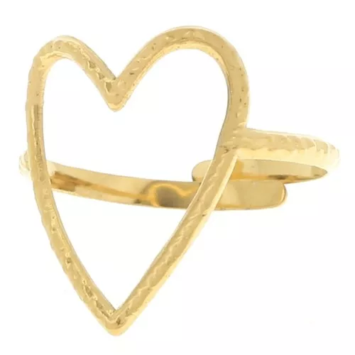 19x15mm 304L stainless steel Adjustable hammered heart ring - S. 52 to 58 x1