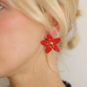 31x33mm 304L stainless steel Cherry blossom earrings - Gold - Red x2