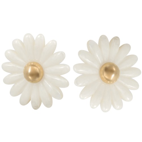 43mm Stainless steel 304L Daisy flower earrings resin - Gold - White x2