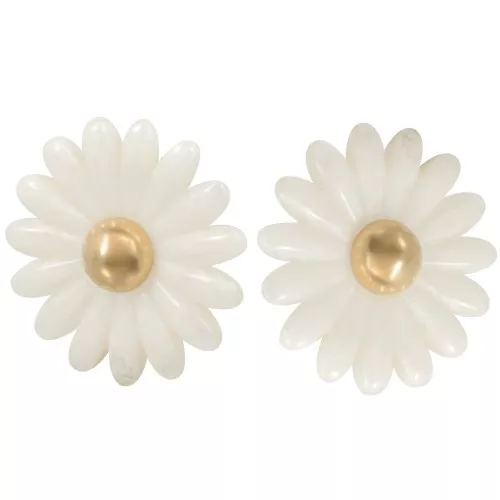 43mm Stainless steel 304L Daisy flower earrings resin - Gold - White x2