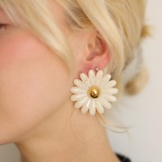43mm Stainless steel 304L Daisy flower earrings resin - Gold - White x2