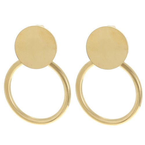 27x20mm 304L stainless sRound earrings with recessed hoop - Gold x2