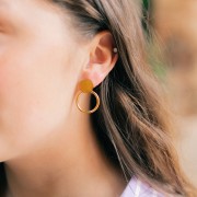 27x20mm 304L stainless sRound earrings with recessed hoop - Gold x2