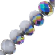 Round faceted beads - round flattened - 6x5 mm Light Grey Opal Iris x40cm