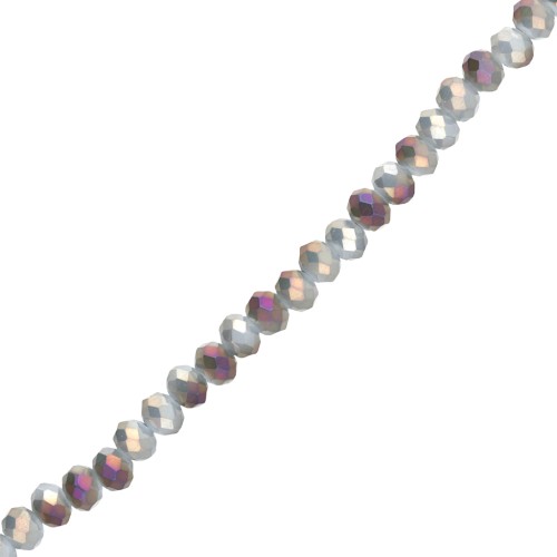 Round faceted beads - round flattened - 6x5 mm Light Grey Opal Iris x40cm