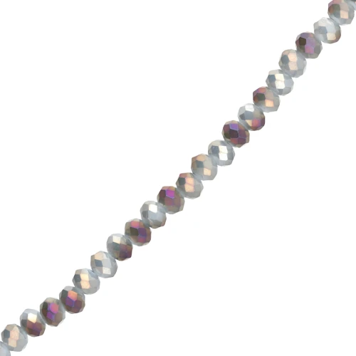 Round faceted beads - round flattened - 6x5 mm Light Grey Opal Iris x40cm