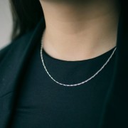 1.1mm 925 Sterling Silver Mirror mesh necklace - flat twisted snake x42cm