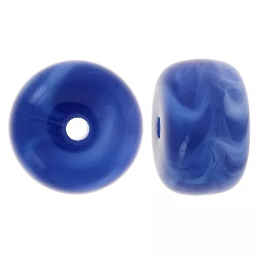 14.5x9mm large-hole roundel beads in acrylic - Dark blue marbled x20