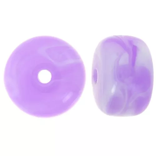 14.5x9mm large-hole roundel beads in acrylic - Lilac marbled x20