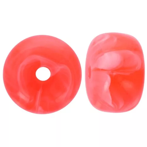 14.5x9mm large-hole roundel beads in acrylic - Neon marbled coral x20