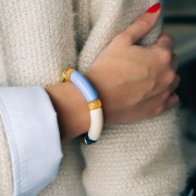 12x8mm Curved tube separator beads - acrylic - Transparent glitter x6