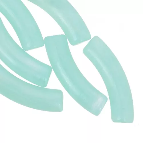 33x8mm Curved tube beads in translucent acrylic - Water green marbled pearl x6