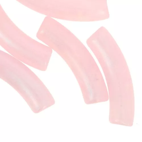 33x8mm Curved tube beads in translucent acrylic - Light pink marbled pearl x6