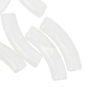 33x8mm Curved tube beads in translucent acrylic - White marbled pearl x6