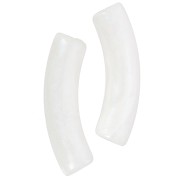 33x8mm Curved tube beads in translucent acrylic - White marbled pearl x6