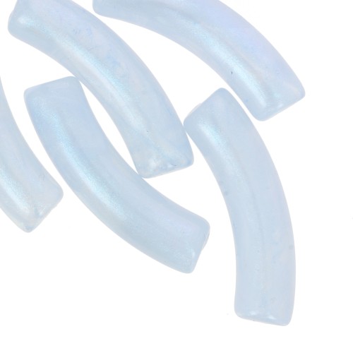 33x8mm Curved tube beads in translucent acrylic - Sky blue marbled pearl x6