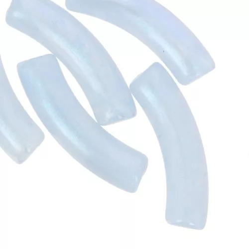 33x8mm Curved tube beads in translucent acrylic - Sky blue marbled pearl x6