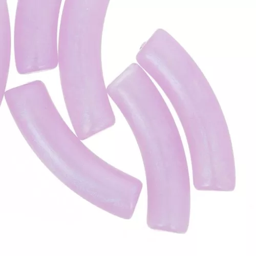33x8mm Curved tube beads in translucent acrylic - Lilac marbled pearl x6