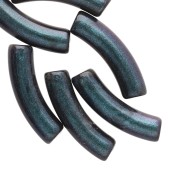 Opaque Acrylic Curved Tube Beads, 33x8mm - Marbled Midnight Blue with a Pearlescent Finish x6