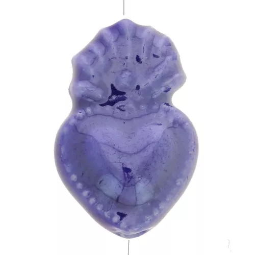 15x10mm Ceramic Ex-voto Mexican heart bead - Iridescent night blue x1