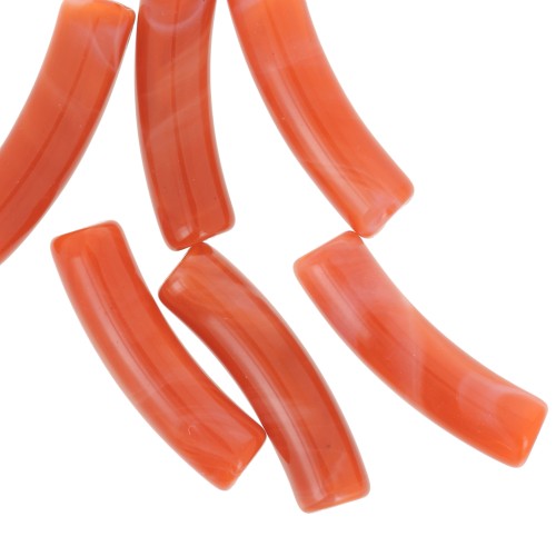 19x5 mm curved tube beads in opaque acrylic - Terracotta marbled x10