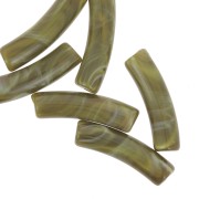Curved tube beads 19x5 mm in opaque acrylic - Olive marbled x10