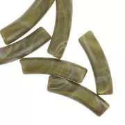 Curved tube beads 19x5 mm in opaque acrylic - Olive marbled x10