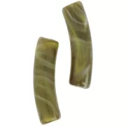 Curved tube beads 19x5 mm in opaque acrylic - Olive marbled x10