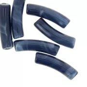 Curved tube beads in opaque acrylic 19x5 mm - Midnight blue marbled x10