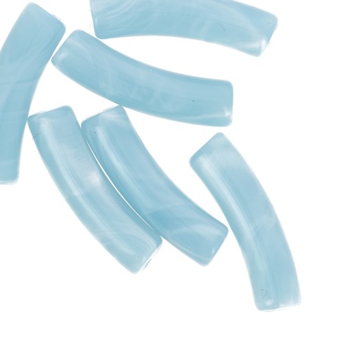 Opaque acrylic 19x5 mm curved tube beads - Marbled sky blue x10