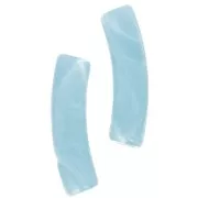 19x5mm Curved tube beads in opaque acrylic - Sky blue marbled x10