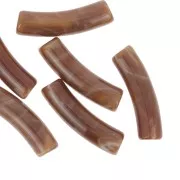 Curved tube beads 19x5 mm in opaque acrylic - Marbled brown x10