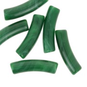 Curved tube beads 19x5 mm in opaque acrylic - Dark green marbled x10