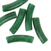 Curved tube beads 19x5 mm in opaque acrylic - Dark green marbled x10
