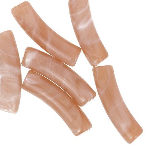 Curved tube beads 19x5 mm in opaque acrylic - Light brown marbled x10